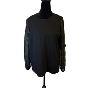 Ann Taylor Black Blouse Medium – Sheer Gold Dot Long Sleeve Top Women’s